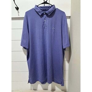 Vineyard Vines Mens Blue Striped Short Sleeve Whale Polo Shirt Golf Preppy